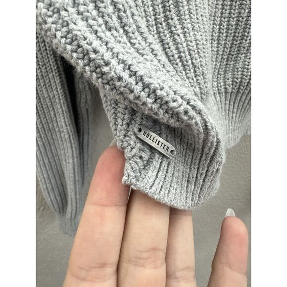 Hollister Womens Sweater Size Unknown Gray Ribbed Long Sleeve Cropped - Picture 4 of 11